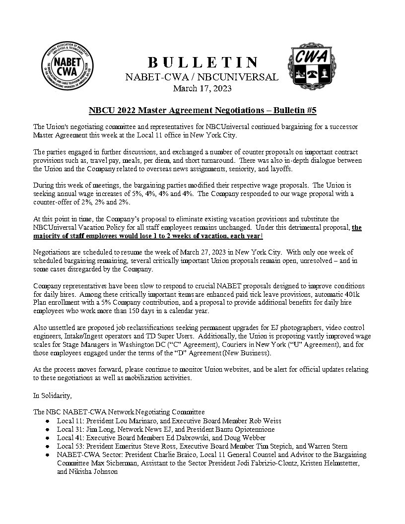 NBC Negotiations Bulletin #5 - 2023