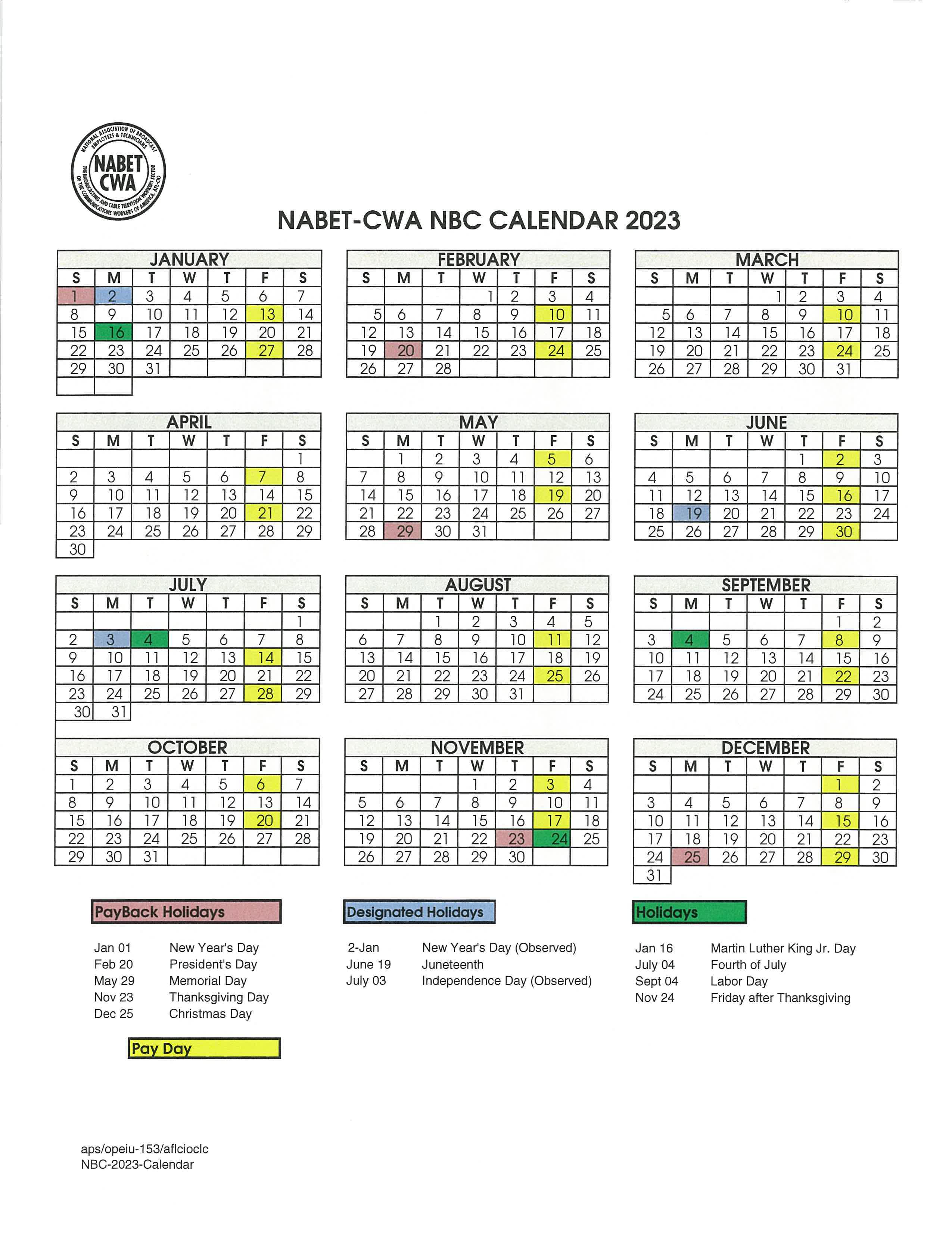 NBC 2023 Calendar