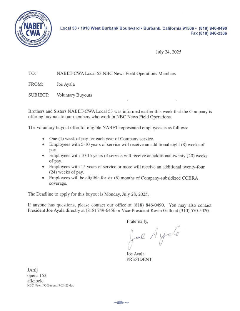 NBC News FO Buyouts 07 24 25